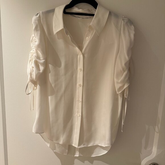 Veronica Beard White Ruched Sleeve Blouse – Size 6 - Picture 4 of 5